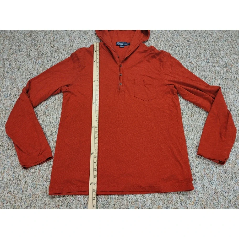 Polo Ralph‎ Lauren Shirt Mens Large Red Henley Hoodie Pullover Double Layer Pima